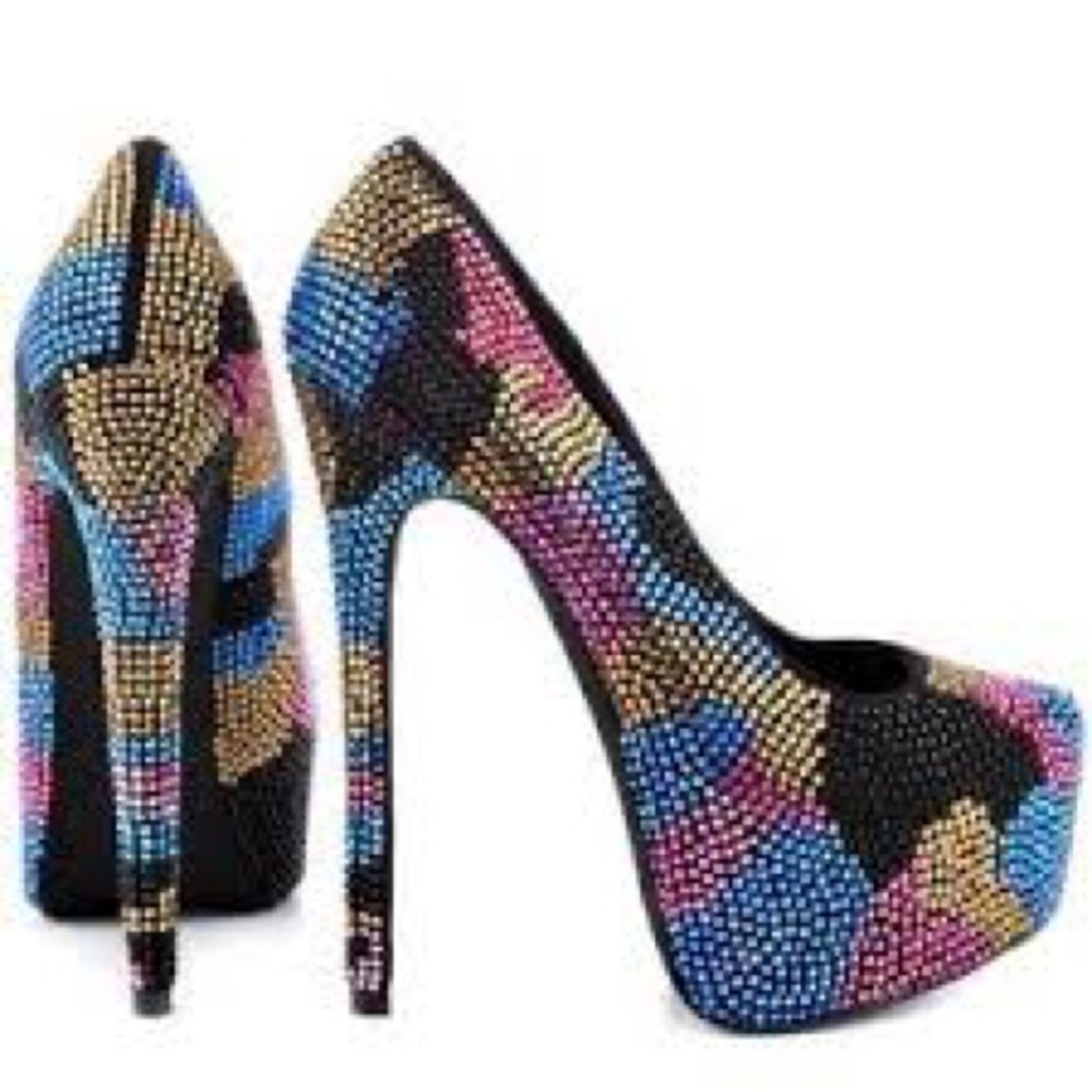 STEVE MADDEN MULTI-COLORED RHINESTONE PLATFORM HEELS size 9.5